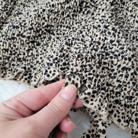 O. Vianca Animal Print Ruffled Smocked Cinched Side Long Sleeve Mini Dress Small - Picture 12 of 12